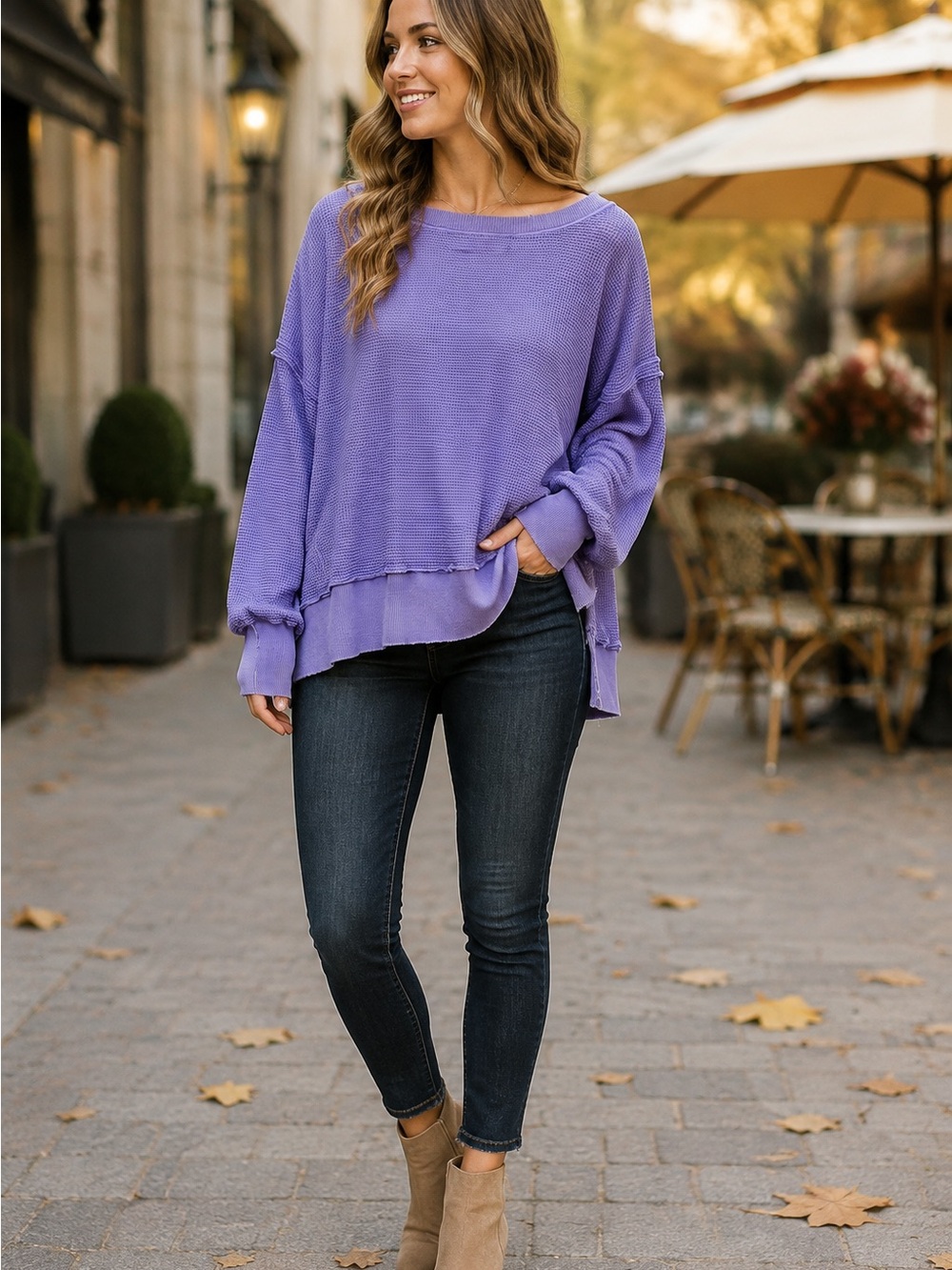 Aerie Lavender Waffle Knit Oversized Pullover Sweater Small